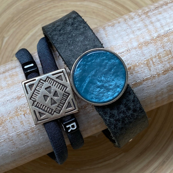 Heren armband antraciet 2 stenen