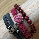 Dames armband donker fuchsia 2 stenen