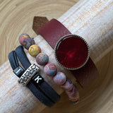 Dames armband donker fuchsia 2 stenen