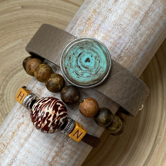 Heren armband taupe compleet