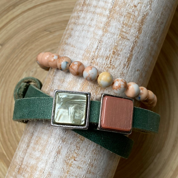 Dames armband groen 2 stenen