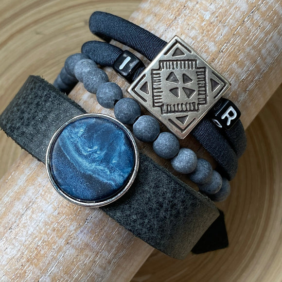 Heren armband antraciet compleet